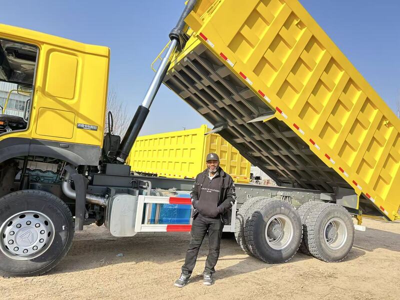 Overseas Client Inspecting Used Dump Truck in Yardinspection